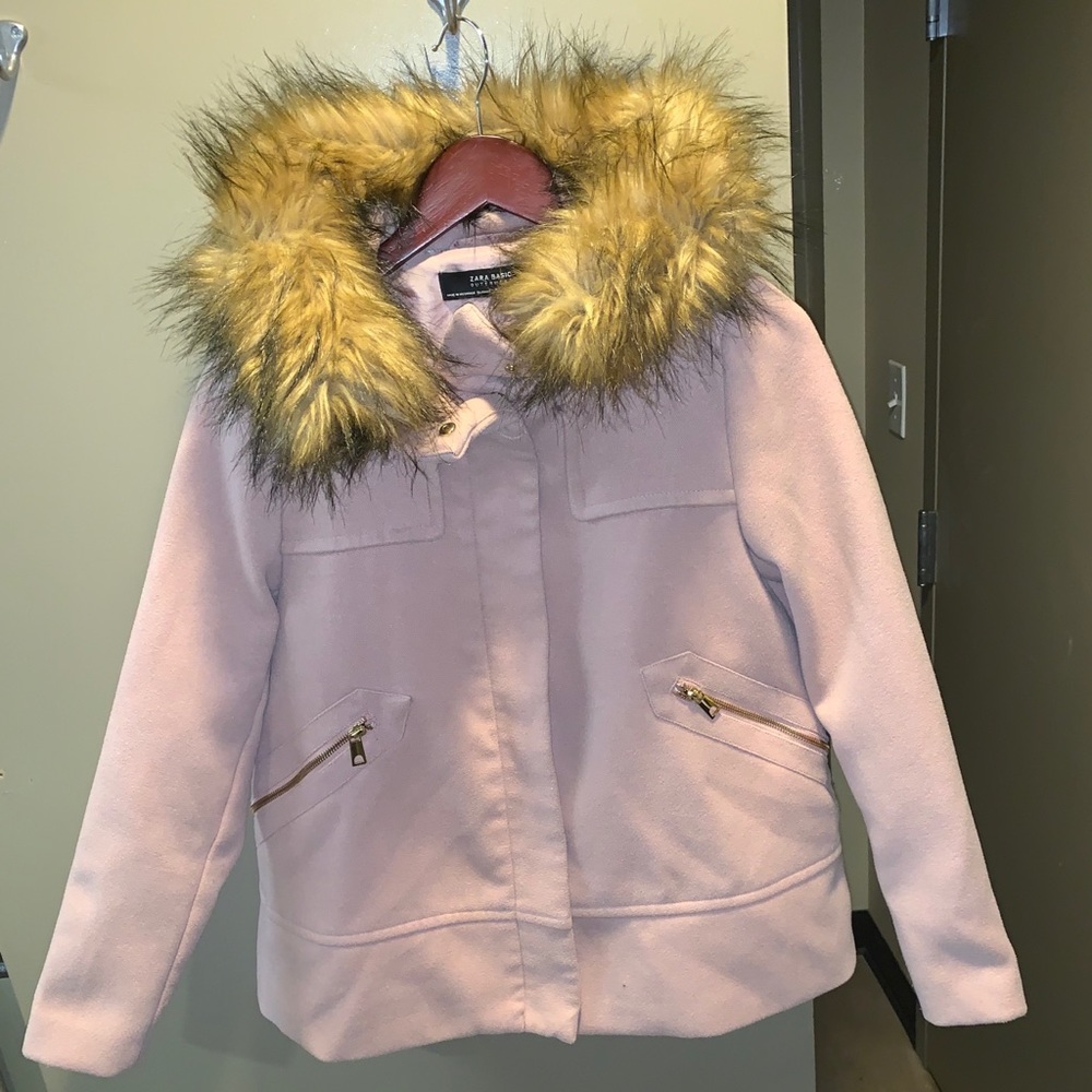 Pink Zara Hooded Coat w/ removable fur